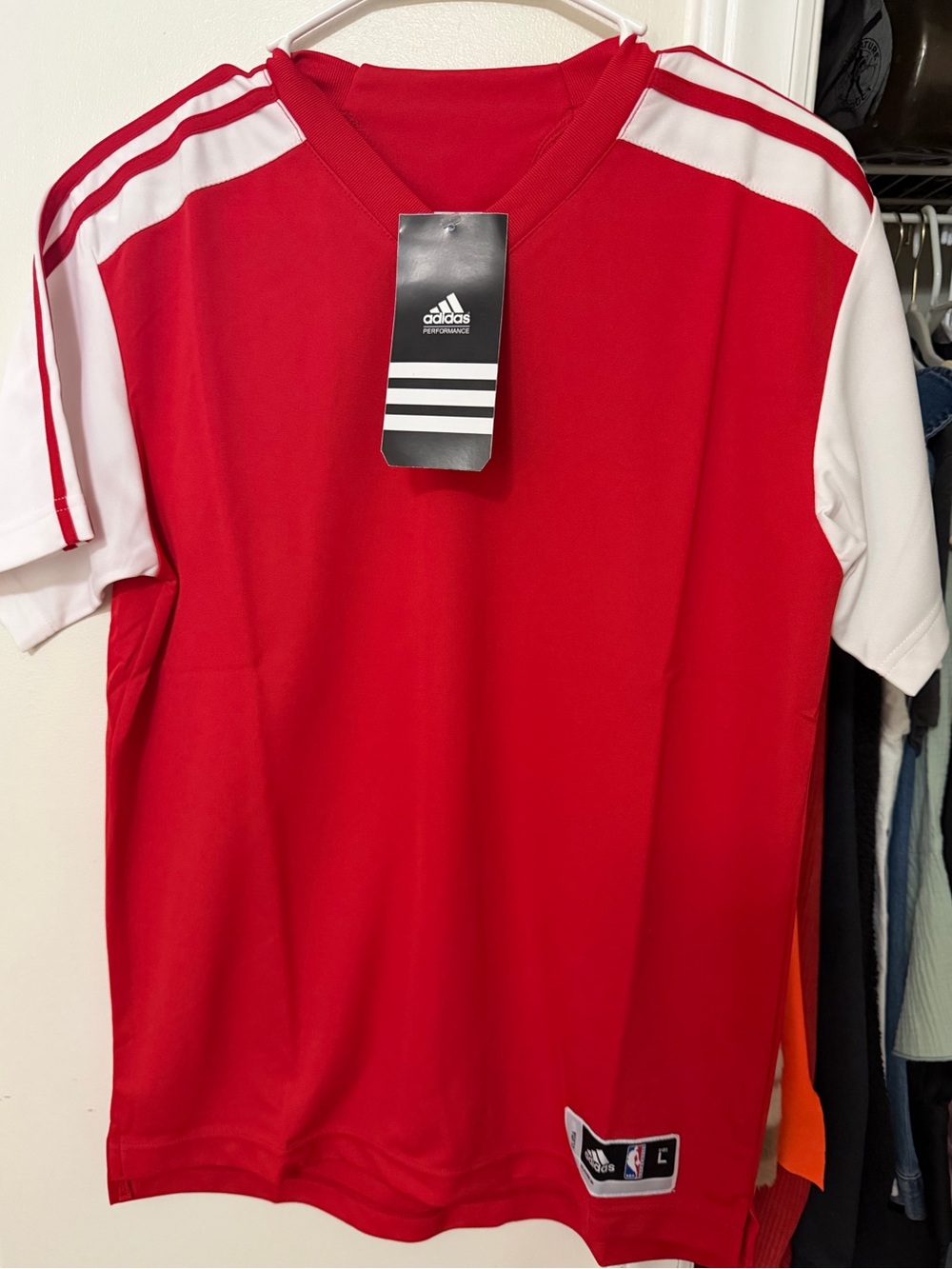 NWT. Adidas Youth 14-16 yrs old;  Red & White Athletic Jersey